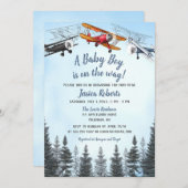 ヴィンテージ飛行機男の赤ちゃんベビーシャワー招待状 招待状 (正面/裏面)