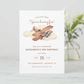 ヴィンテージ飛行機複葉機少年の誕生日パーティー 招待状 (スタンド正面)