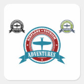 ヴィンテージ飛行機観光アドベンチャーロゴ航空 スクエアシール (正面)