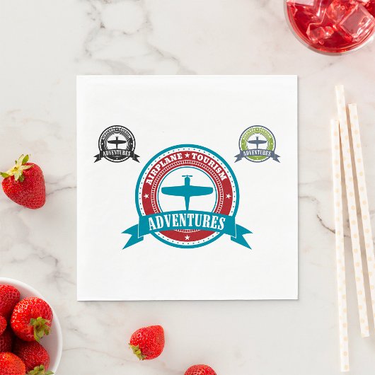 ヴィンテージ飛行機観光アドベンチャーロゴ航空 スタンダードランチョンナプキン