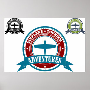 ヴィンテージ飛行機観光アドベンチャーロゴ航空 ポスター