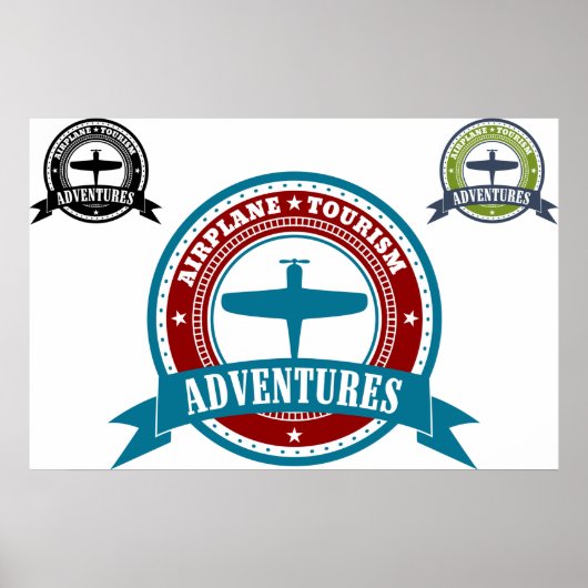 ヴィンテージ飛行機観光アドベンチャーロゴ航空 ポスター (正面)