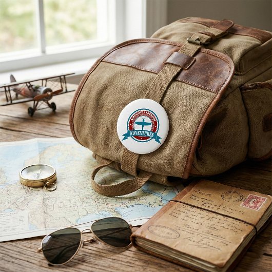 ヴィンテージ飛行機観光アドベンチャーロゴ航空 缶バッジ