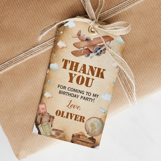 ヴィンテージ飛行機誕生日サンキューラベル ギフトタグ