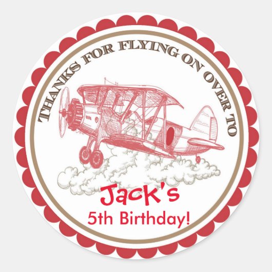 ヴィンテージ飛行機誕生日シール ラウンドシール (正面)