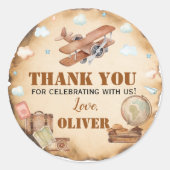 ヴィンテージ飛行機誕生日ステッカーラベル ラウンドシール (正面)