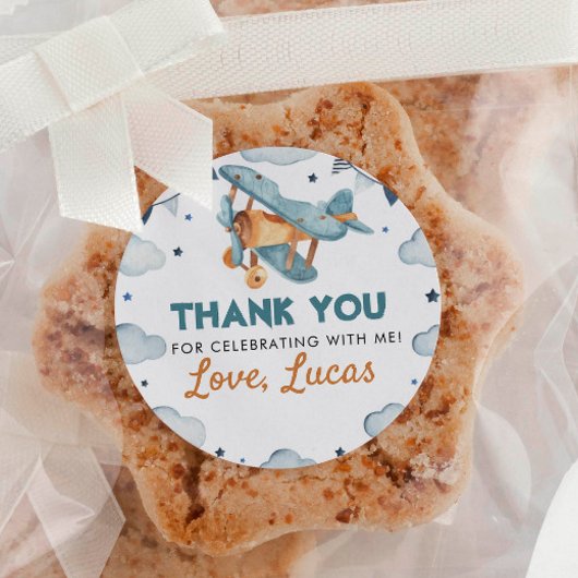 ヴィンテージ飛行機誕生日ステッカーラベル ラウンドシール