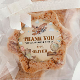 ヴィンテージ飛行機誕生日ステッカーラベル ラウンドシール