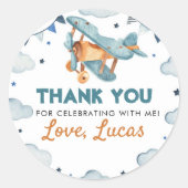 ヴィンテージ飛行機誕生日ステッカーラベル ラウンドシール (正面)