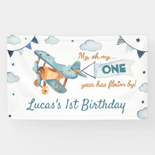 ヴィンテージ飛行機誕生日バナータイムフライ 横断幕 (横)