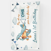 ヴィンテージ飛行機誕生日バナータイムフライ 横断幕 (縦)