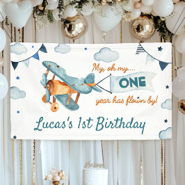 ヴィンテージ飛行機誕生日バナータイムフライ 横断幕