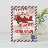 ヴィンテージ飛行機誕生日パーティー招待招待状 招待状 (スタンド正面)