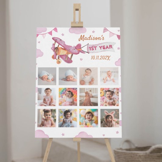 ヴィンテージ飛行機誕生日フォトマイルストーンポスター ポスター