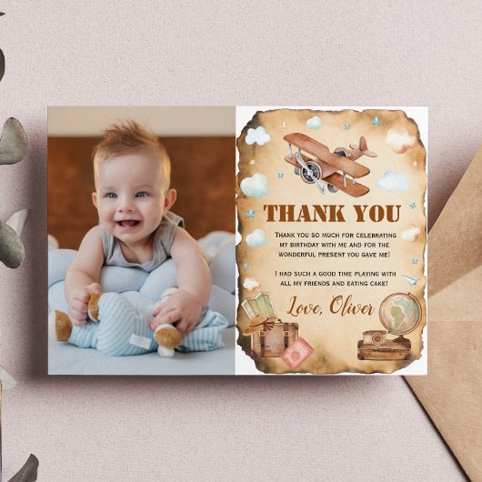 ヴィンテージ飛行機誕生日写真サンキューカード サンキューカード