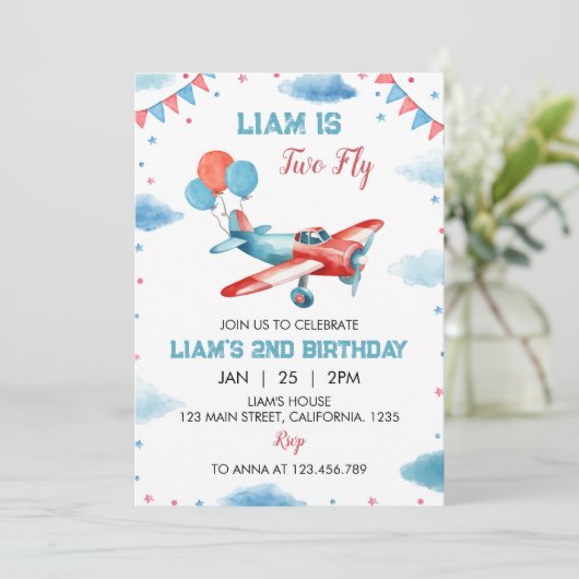 ヴィンテージ飛行機誕生日招待状タイムフライ 招待状 (スタンド正面)