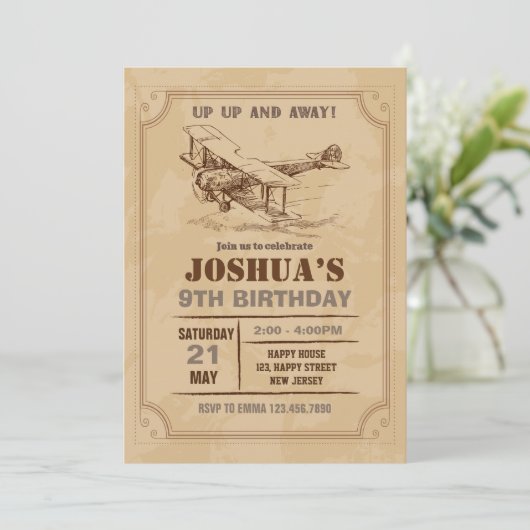 ヴィンテージ飛行機誕生日招待状 招待状 (スタンド正面)