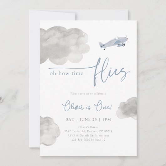 ヴィンテージ飛行機誕生日招待状 招待状 (正面)