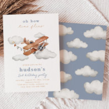 ヴィンテージ飛行機誕生日招待状 |飛行機