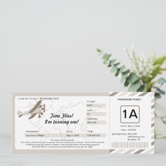ヴィンテージ飛行機誕生日搭乗パスチケット 招待状 (スタンド正面)