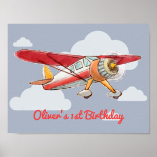 ヴィンテージ飛行機誕生日 ポスター