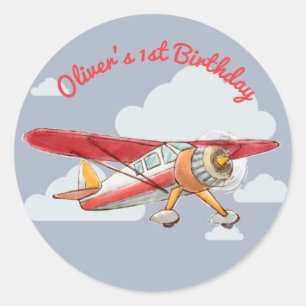 ヴィンテージ飛行機誕生日 ラウンドシール