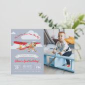 ヴィンテージ飛行機誕生日、写真 招待状 (スタンド正面)