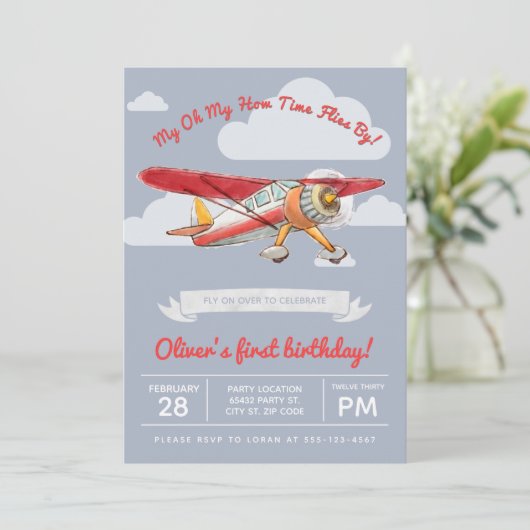ヴィンテージ飛行機誕生日 招待状 (スタンド正面)