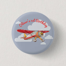 ヴィンテージ飛行機誕生日 缶バッジ