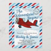 ヴィンテージ飛行機赤ちゃんシャワー招待状招待状 招待状 (正面/裏面)