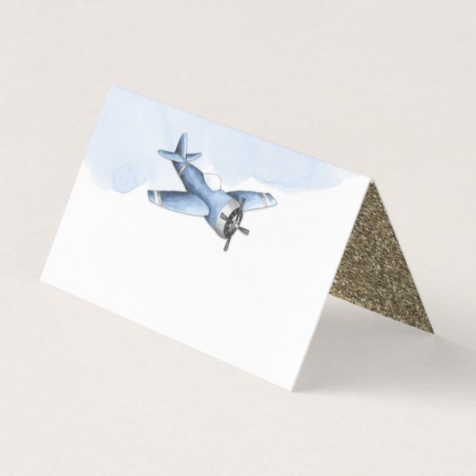 ヴィンテージ飛行機赤ちゃんシャワー食品テーブルカード 名刺 (正面)