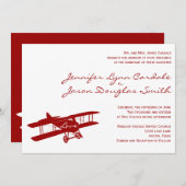 ヴィンテージ飛行機赤結婚式招待状 招待状 (正面/裏面)