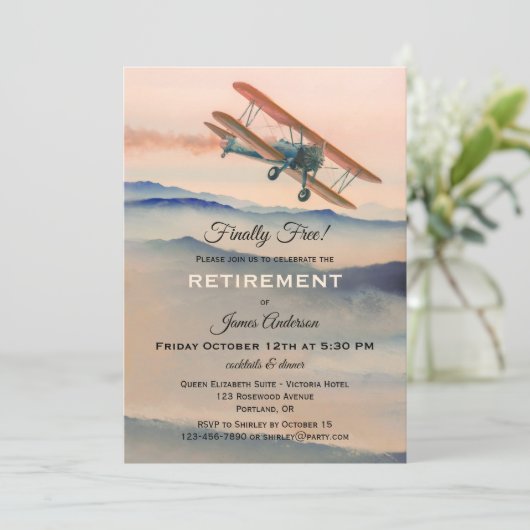 ヴィンテージ飛行機退職パーティの招待状 招待状 (スタンド正面)