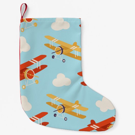 ヴィンテージ飛行機雲の背景パターン スモールクリスマスストッキング (正面)