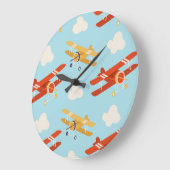 ヴィンテージ飛行機雲の背景パターン ラージ壁時計 (傾斜)