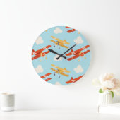 ヴィンテージ飛行機雲の背景パターン ラージ壁時計 (ホーム)