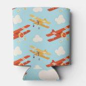 ヴィンテージ飛行機雲の背景パターン 缶クーラー (裏面)