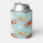 ヴィンテージ飛行機雲の背景パターン 缶クーラー (缶裏面)