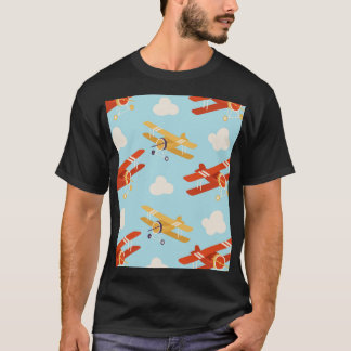 ヴィンテージ飛行機雲の背景パターン Tシャツ