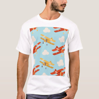 ヴィンテージ飛行機雲の背景パターン Tシャツ