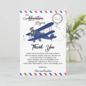 ヴィンテージ飛行機飛行機ブルーベビーシャワー サンキューカード (スタンド正面)