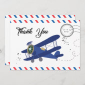 ヴィンテージ飛行機飛行機ブルーベビーシャワ感謝していーYo サンキューカード (正面/裏面)