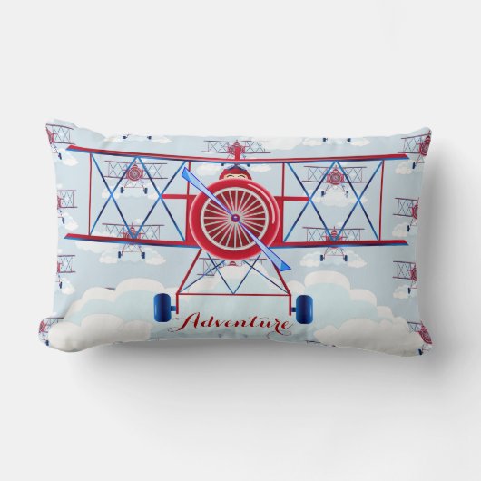 ヴィンテージ飛行機飛行機旅行アドベンチャー ランバークッション (正面)