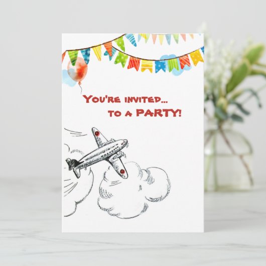 ヴィンテージ飛行機1歳の誕生日パーティータイムフライ 招待状 (スタンド正面)