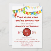 ヴィンテージ飛行機1歳の誕生日パーティータイムフライ 招待状 (裏面)