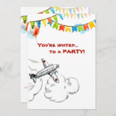 ヴィンテージ飛行機1歳の誕生日パーティータイムフライ 招待状 (正面/裏面)