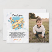 ヴィンテージ飛行機1歳の誕生日パーティー写真 サンキューカード (正面)