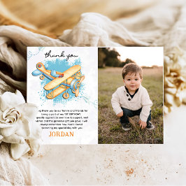 ヴィンテージ飛行機1歳の誕生日パーティー写真 サンキューカード