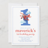 ヴィンテージ飛行機1歳の誕生日(1歳) 招待状 (正面)