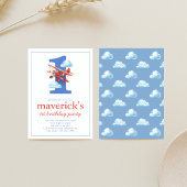 ヴィンテージ飛行機1歳の誕生日(1歳) 招待状